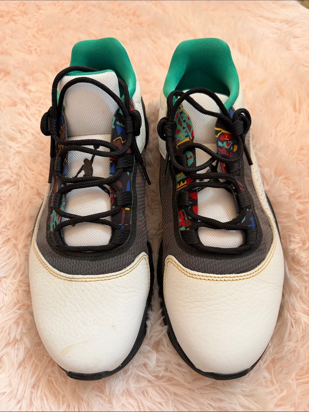 Jordan Men White Sneakers with Teal and Black Accents
